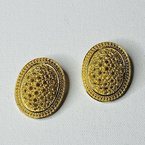 Christian Dior Vintage Large 3D Arch Oval Open work Modernist Clip Earrings - Picture 2 of 7